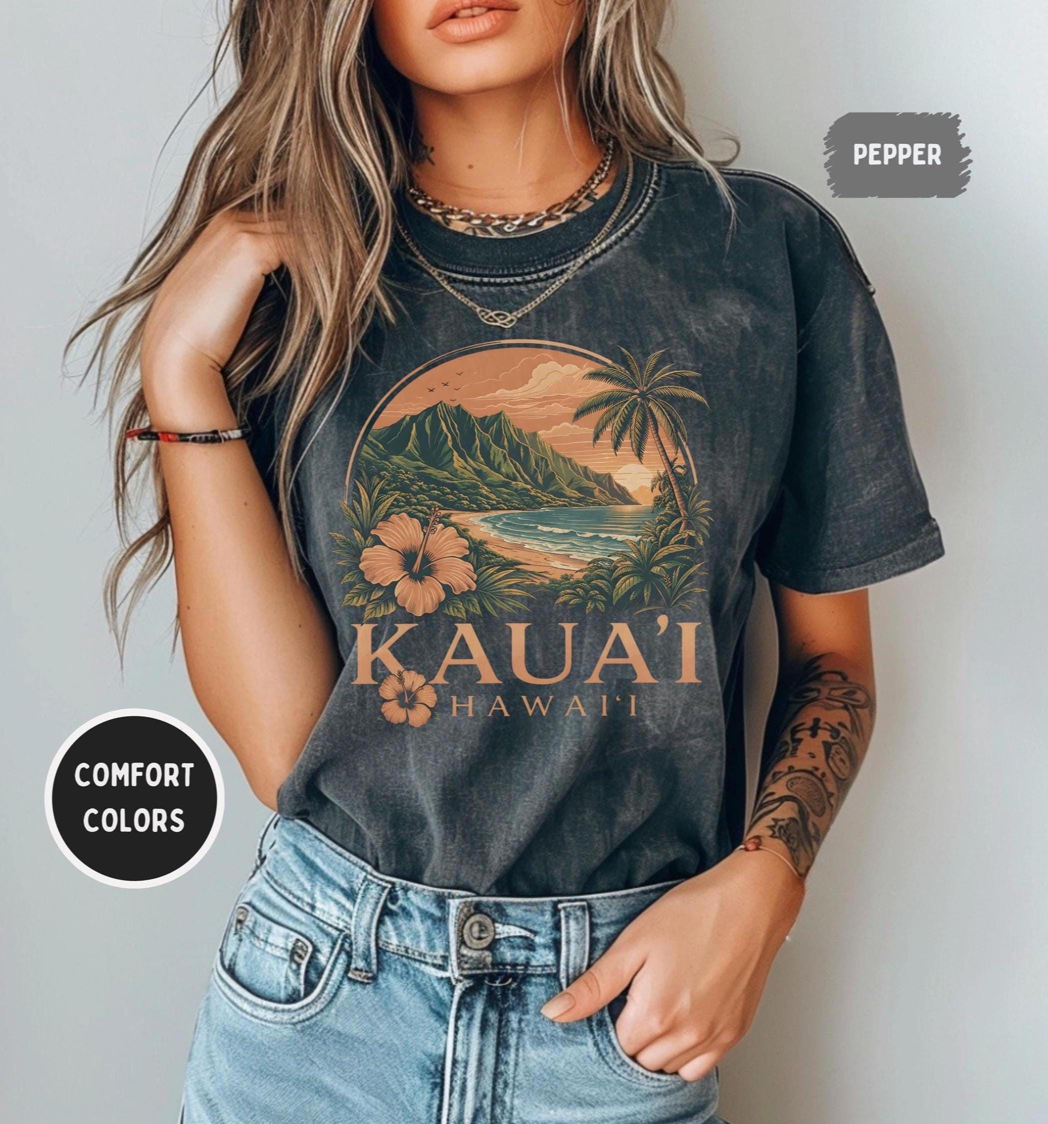 Kauai Hawaii Vintage Beach Comfort Colors 1717 Tee Tropical Island Vacation Hawaiian Travel Souvenir (1)