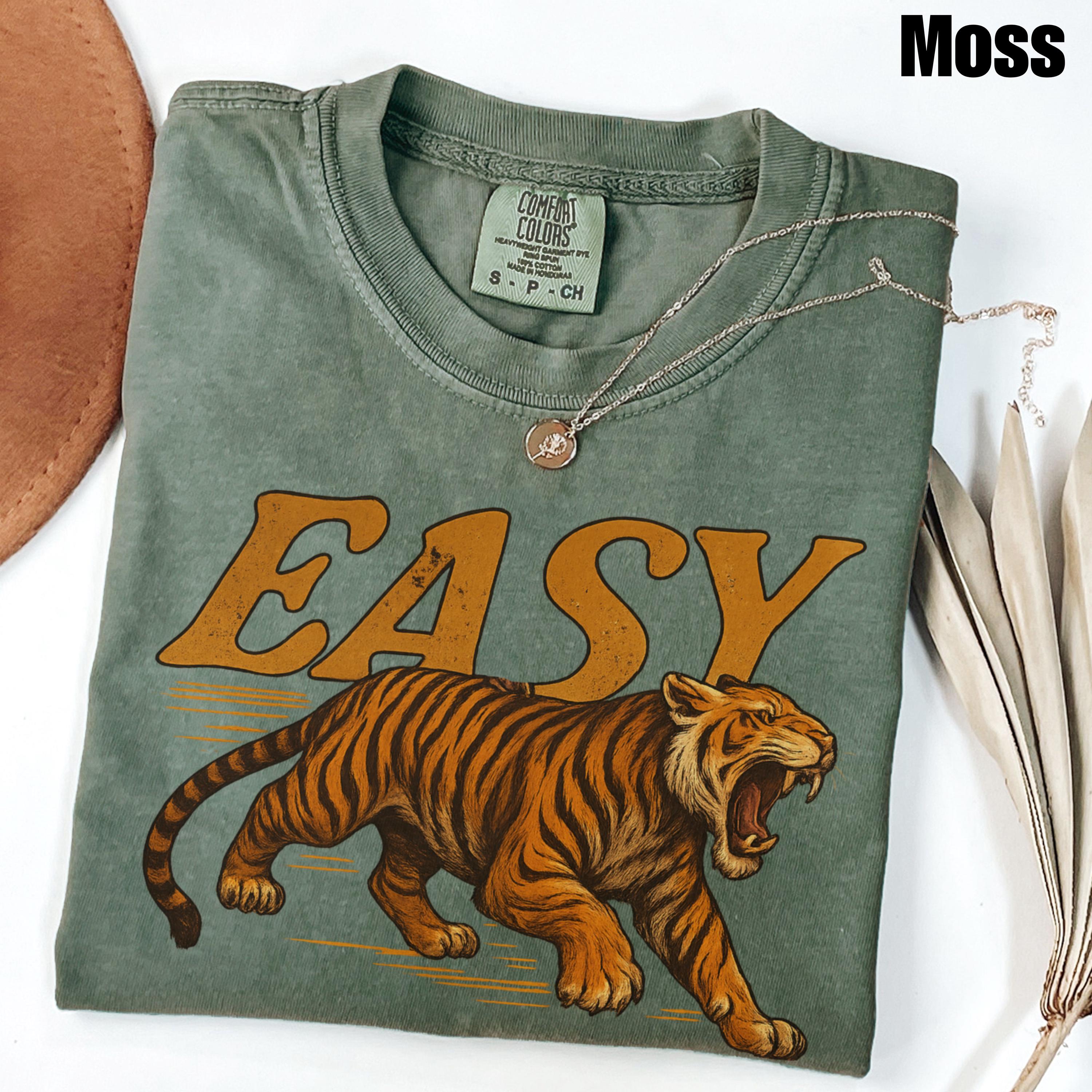 Easy Tiger Comfort Colors Vintage Distressed Tiger Oversized Retro Tiger Tee Grunge Indie Boho (2)