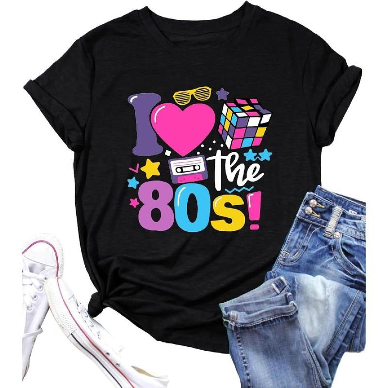 [100% Cotton] I Love The 80's Shirt for Women Vintage 80s Music Graphic Tshirt 80's Party Short Sleeve Blouse Tops...