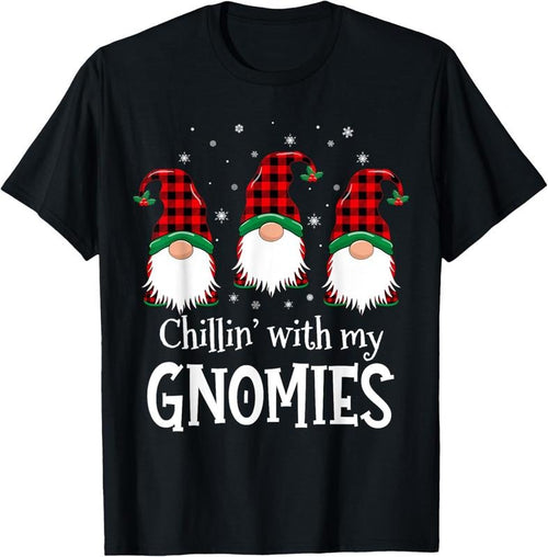 100% Cotton Chillin' With My Gnomies Buffalo Red Plaid Christmas Gnome T-Shirt Hoodie, Sweatshirt | CiraTrend.com