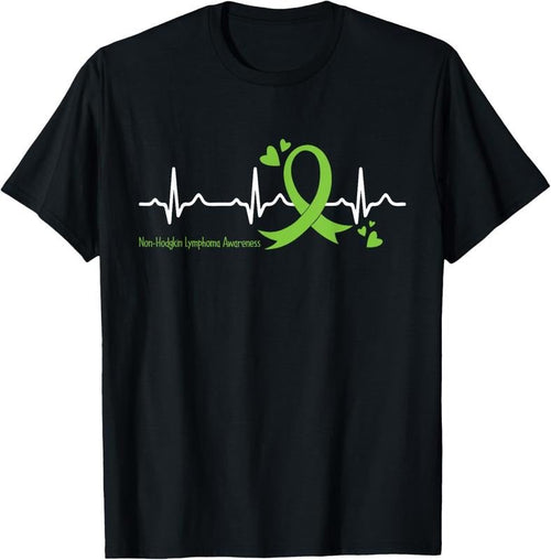 100% Cotton Heartbeat Lime Green Ribbon Non-Hodgkin Lymphoma Awareness T-Shirt Hoodie, Sweatshirt | CiraTrend.com