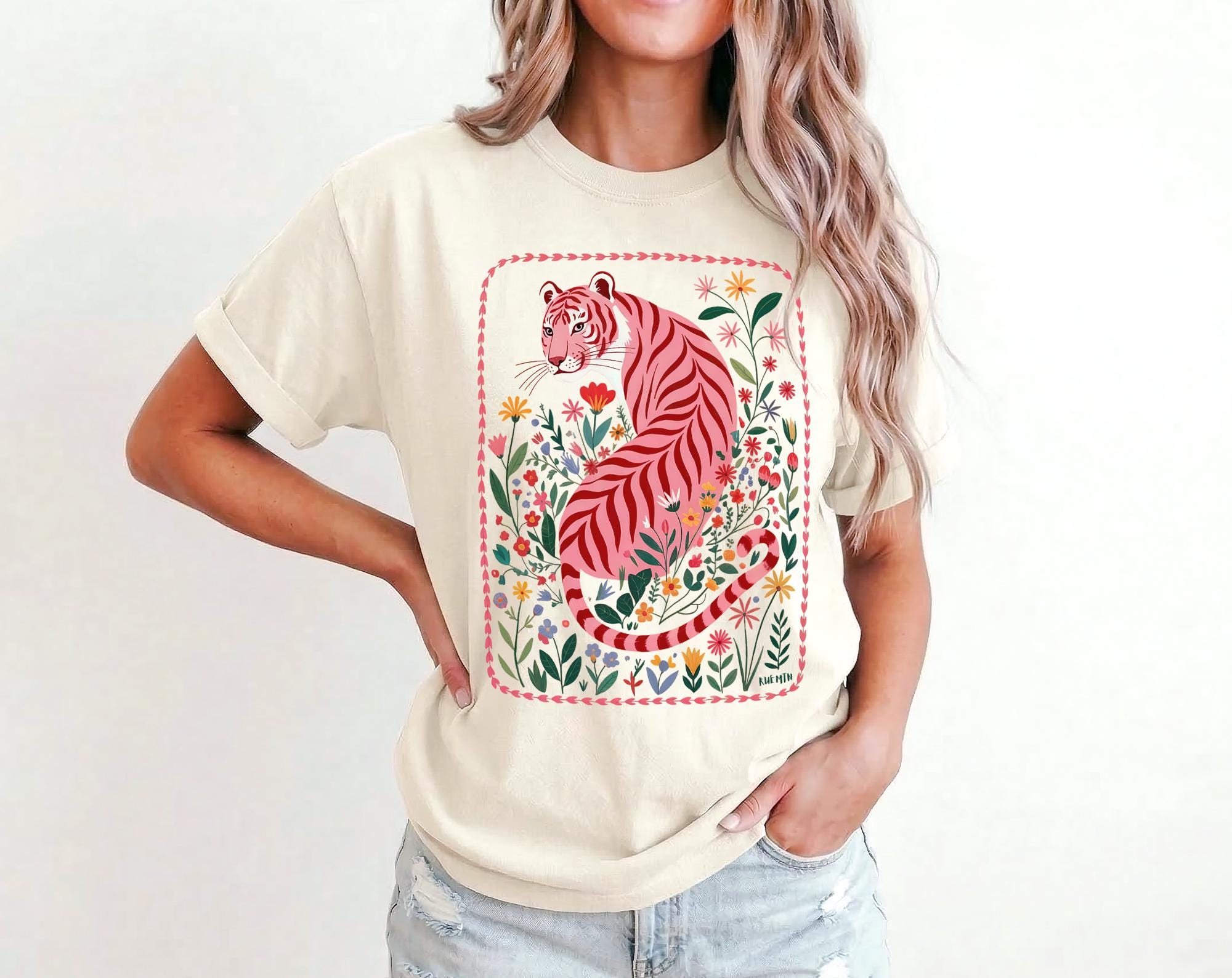 Pink Tiger Floral Comfort Colors Maximalist Wildflower Animal (3)