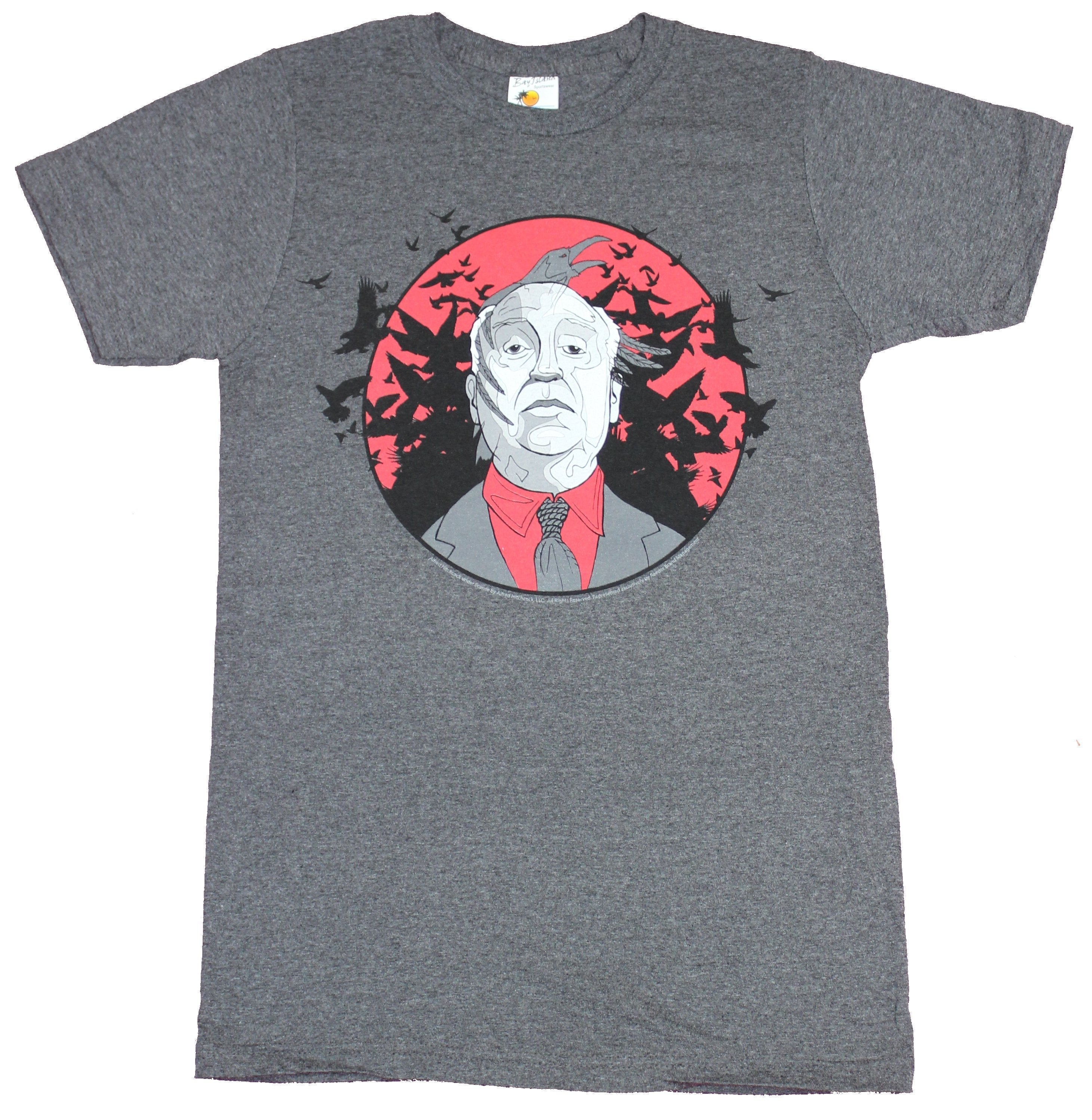Alfred Hitchcock Mens T-Shirt - Drawn Portrait in Red Circle of Birds Hoodie, Sweatshirt | CiraTrend.com
