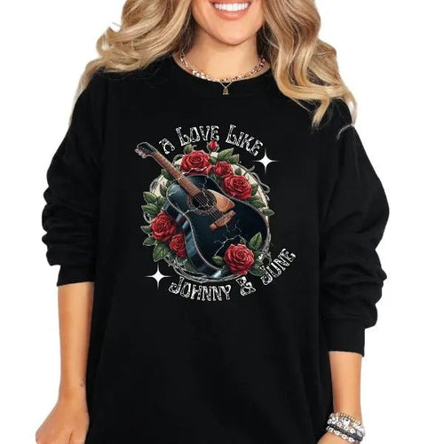 'A Love Like Johnny & June' Long Sleeve Crewneck Sweatshirt, Hoodie, or T Shirt, Casual Music Graphic Statement Tee,...