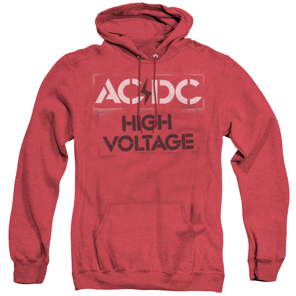 ACDC High Voltage Stencil Mens Heather Hoodie Red T-Shirts, Sweatshirt | CiraTrend.com (Image 1)