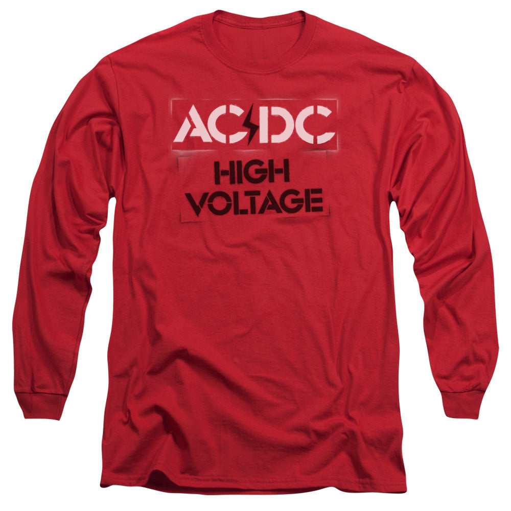 ACDC High Voltage Stencil Mens Long Sleeve Shirt Red Hoodie, Sweatshirt | CiraTrend.com (Image 2)
