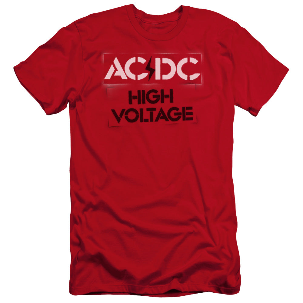 ACDC High Voltage Stencil Premium Bella Canvas Slim Fit Mens T Shirt Red Hoodie, Sweatshirt | CiraTrend.com (Image 2)