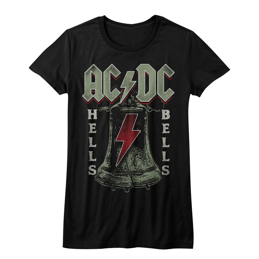 AC/DC Girls Juniors S/S T-Shirt - Hells Bells - Solid Black Hoodie, Sweatshirt | CiraTrend.com