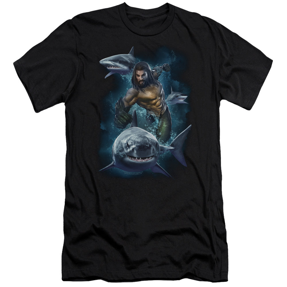 Aquaman Movie Swimming With Sharks Hbo Premium Bella Canvas Slim Fit Mens T Shirt Black Hoodie, Sweatshirt (Image 2)