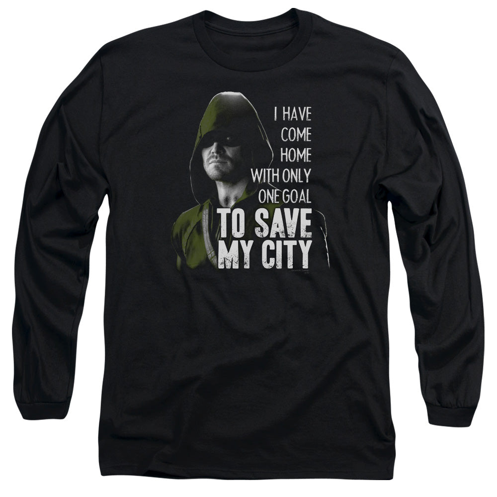 Arrow Save My City Mens Long Sleeve Shirt Black Hoodie, Sweatshirt | CiraTrend.com (Image 1)