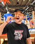 Alex Lyon 34 Buffalo Sabres hockey goalie mask and lion shirt