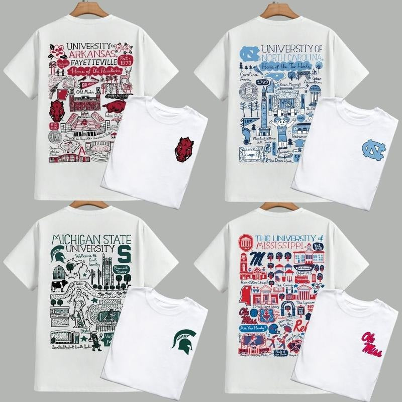All Team Football Vintage Sketched T-Shirt, Throwback College Football Crewneck, Unisex Retro Football Fan Pullover...