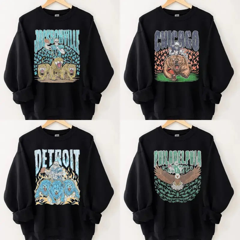 All Teams Football Vintage Style Sweatshirt, Classic Cotton Unisex Sweatshirt Fit Menswear Tops T-Shirts, Hoodie