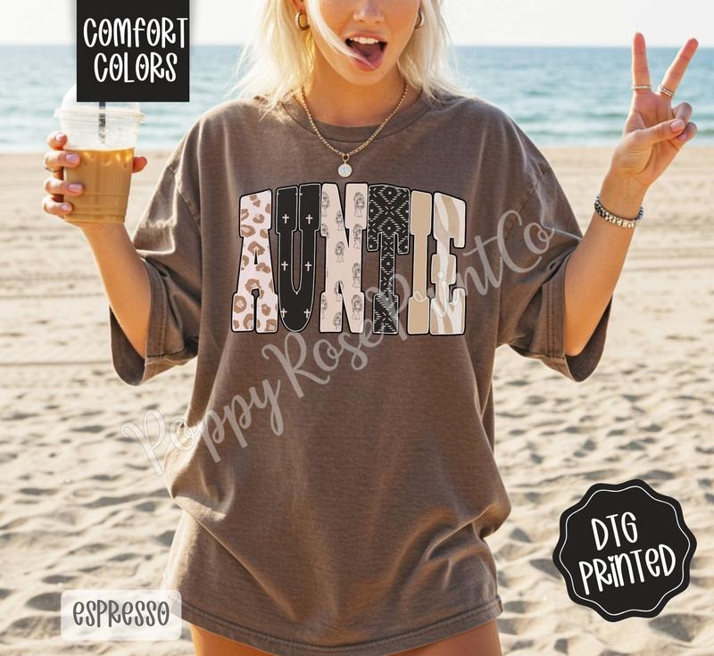 Auntie Tiger Shirt Comfort Colors, Trendy Graphic Women's Tee, Gift for Her Hoodie, Sweatshirt | CiraTrend.com