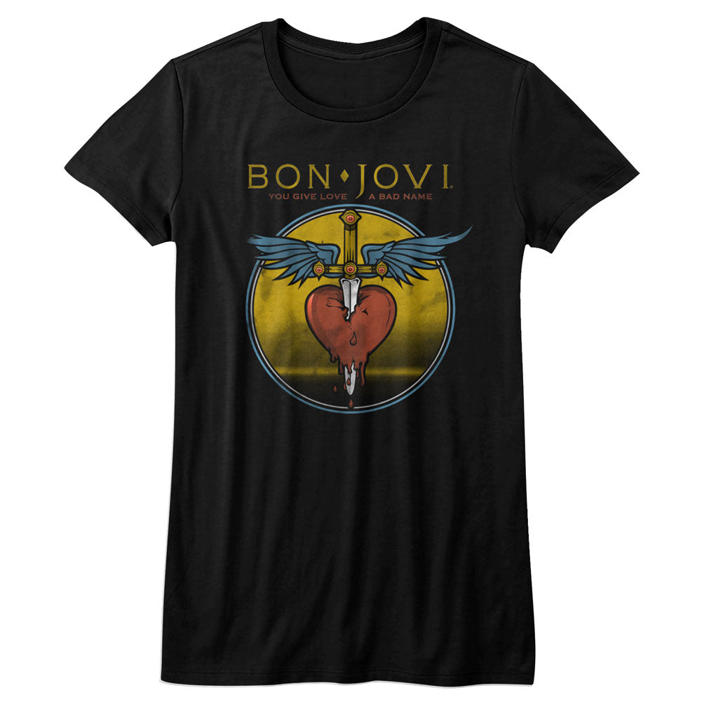 Bon Jovi Girls Juniors S/S T-Shirt - Bad Name - Solid Black Hoodie, Sweatshirt | CiraTrend.com