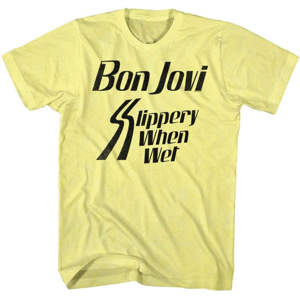 Bon Jovi Slippery When Wet Yellow Heather T-Shirt Hoodie, Sweatshirt | CiraTrend.com