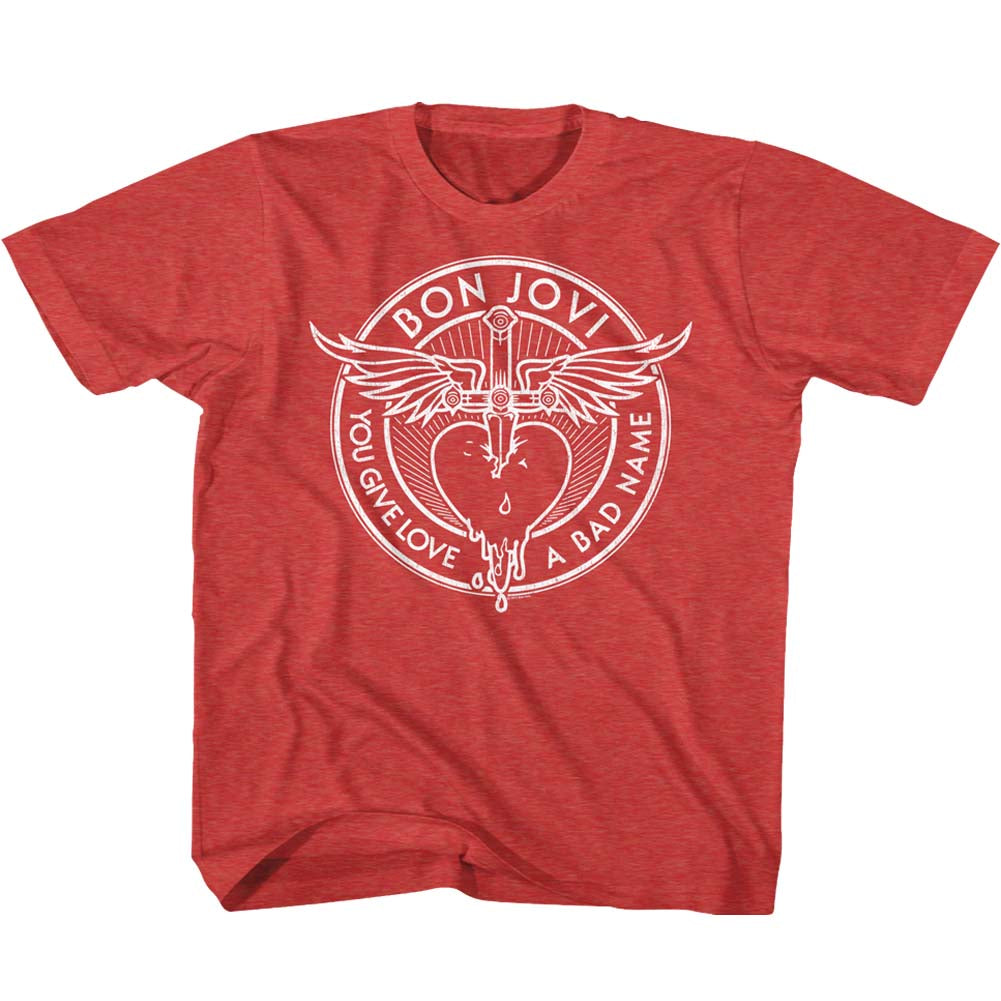 Bon Jovi Toddler S/S T-Shirt - Bad Name - Heather Vintage Red Hoodie, Sweatshirt | CiraTrend.com