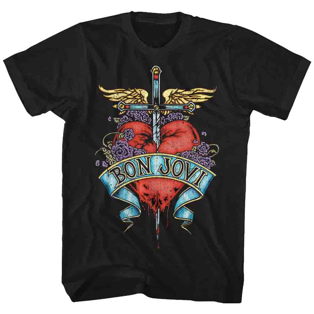 Bon Jovi Mens S/S T-Shirt - Heart - Solid Black Hoodie, Sweatshirt | CiraTrend.com