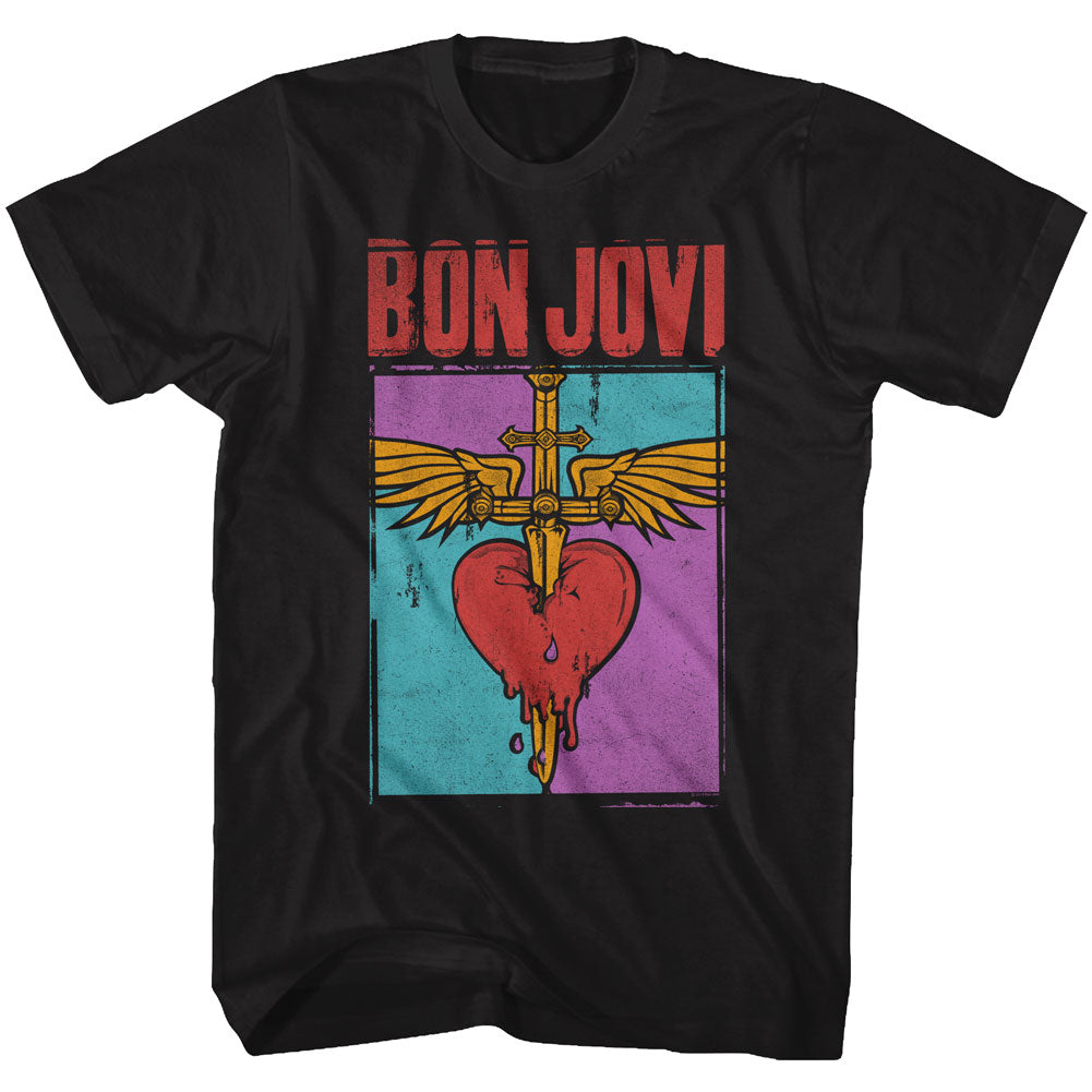 Bon Jovi Mens S/S T-Shirt - Heart And Dagger - Solid Black Hoodie, Sweatshirt | CiraTrend.com
