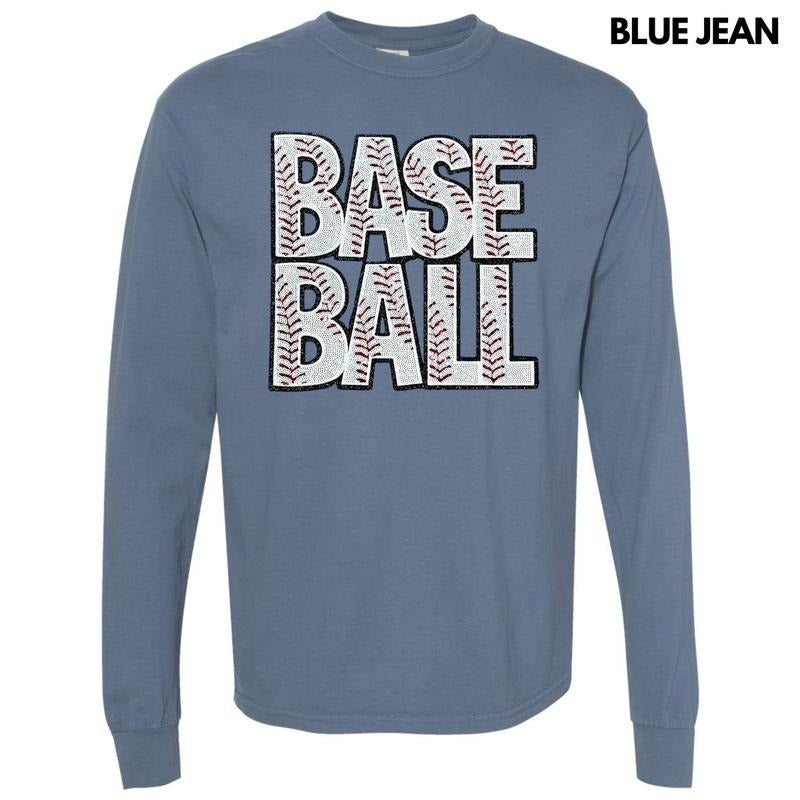 Baseball Words Sequin Patch Long Sleeve Comfort Colors T-Shirt Hoodie, Sweatshirt | CiraTrend.com