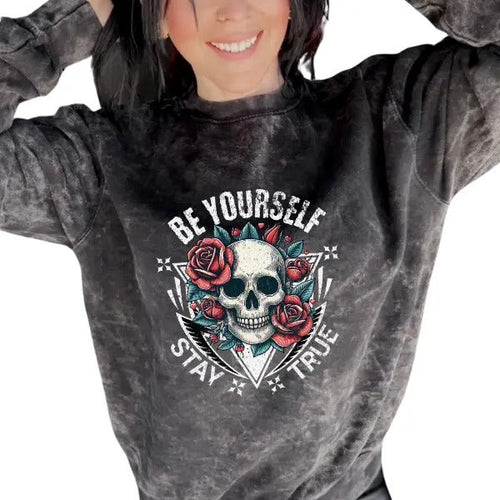 'Be Yourself, Stay True' Crewneck Sweatshirt, T Shirt, or Hoodie | Grunge Aesthetic Pullover | Casual, Comfort, Skulls,...
