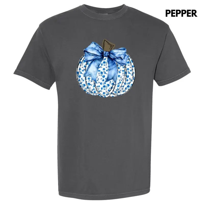 Blue Floral Pumpkin Comfort Colors T-Shirt 'NLB' Hoodie, Sweatshirt | CiraTrend.com