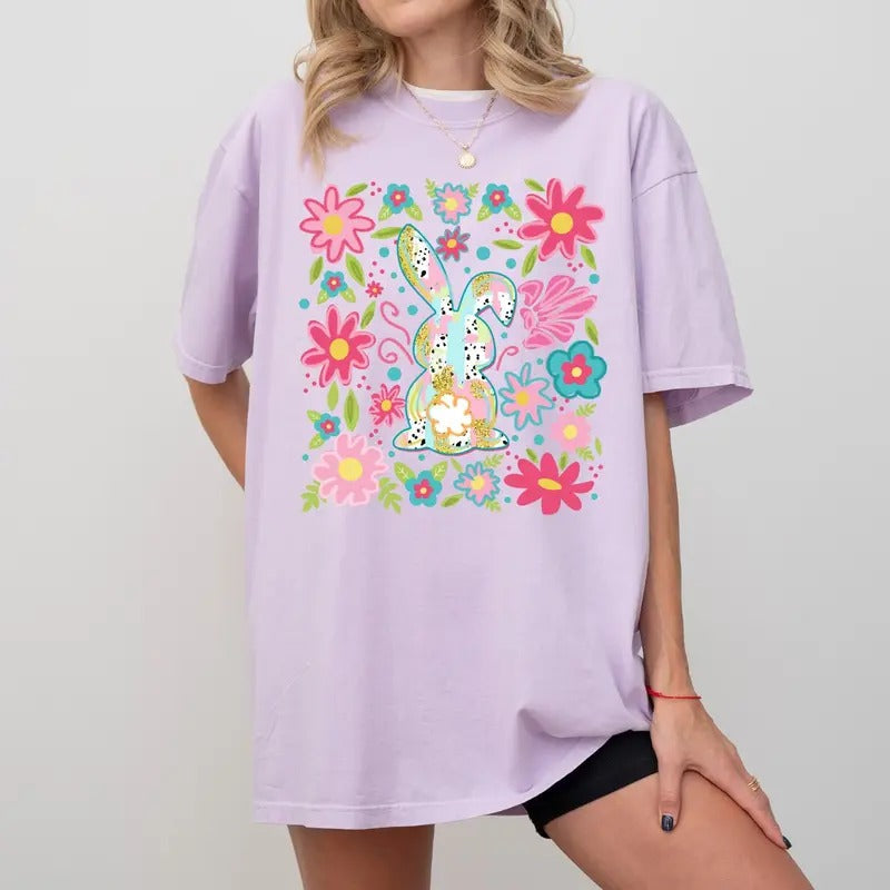 Boho Bunny Easter Tee, Comfort Colors Easter T-Shirt Hoodie, Sweatshirt | CiraTrend.com