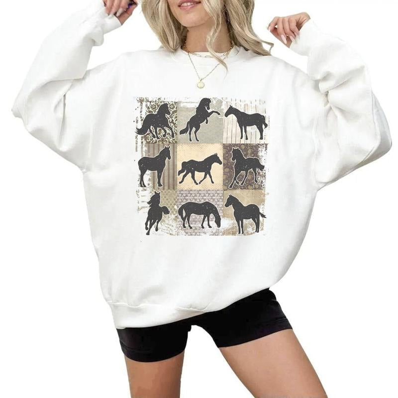 Boho Horse Sweatshirt, Retro Horse Hoodie, Floral Farmhouse Life Crewneck Sweater, T-shirt Hoodie Unisex Horse Lover...