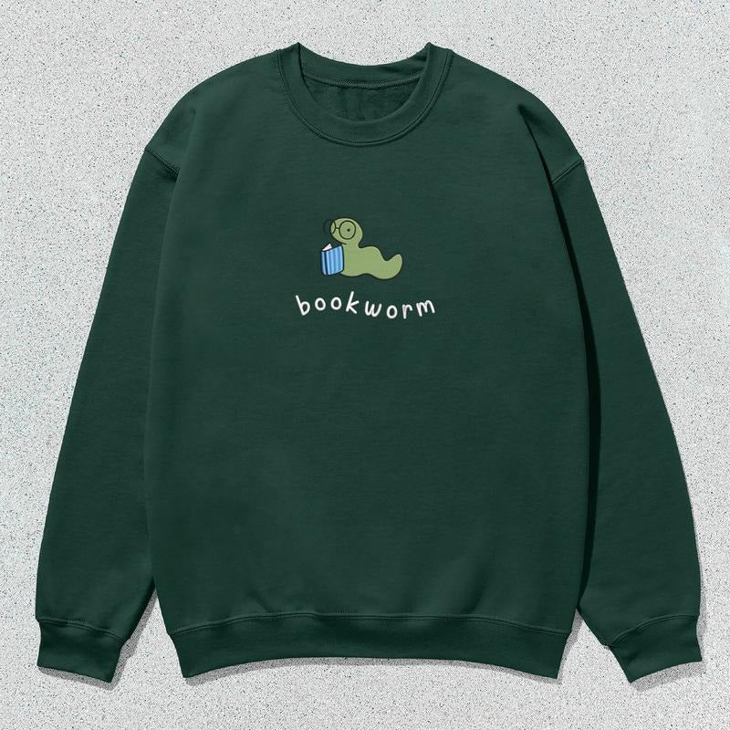 Bookworm Embroidered Crewneck Sweatshirt, Cute Bookworm Shirt for Book Lovers Book Hoodie, Bookish Gifts | CiraTrend.com