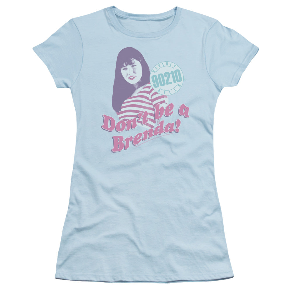 90210 Dont Be a Brenda Junior Sheer Cap Sleeve Womens T Shirt Light Blue Hoodie, Sweatshirt | CiraTrend.com