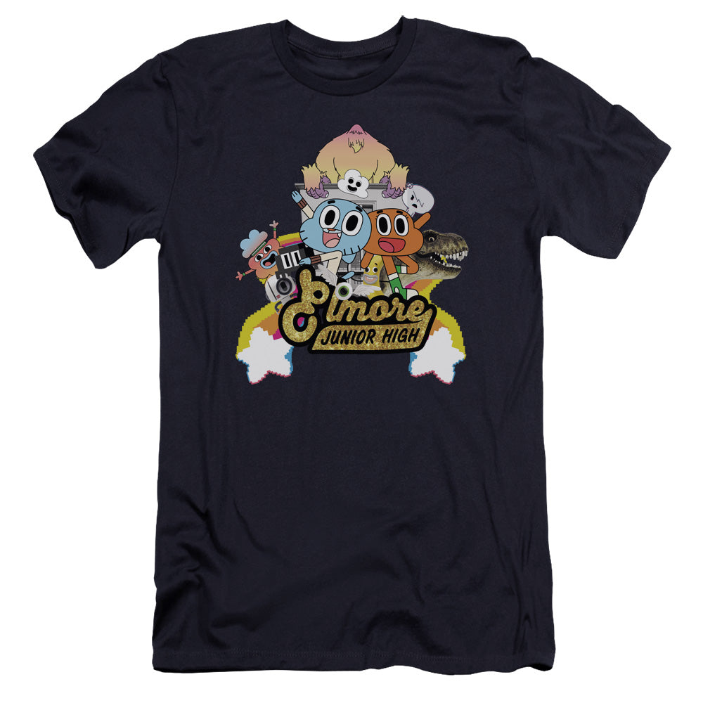 Amazing World of Gumball Elmore Junior High Premium Bella Canvas Slim Fit Mens T Shirt Navy Blue Hoodie, Sweatshirt