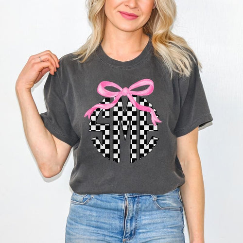 *CUSTOMIZABLE* Bow & Black Checker Monogram Comfort Colors T-Shirt 'NLB' Hoodie, Sweatshirt | CiraTrend.com
