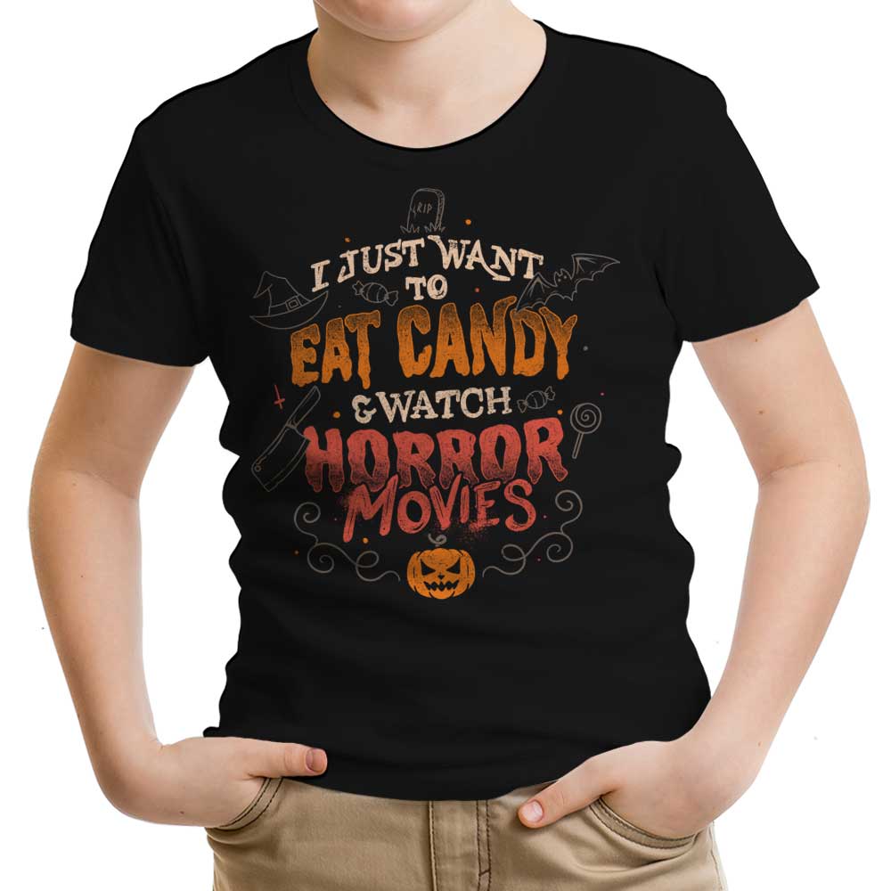 Candy and Horror Movies - Youth Apparel T-Shirts, Hoodie, Sweatshirt | CiraTrend.com (Image 1)