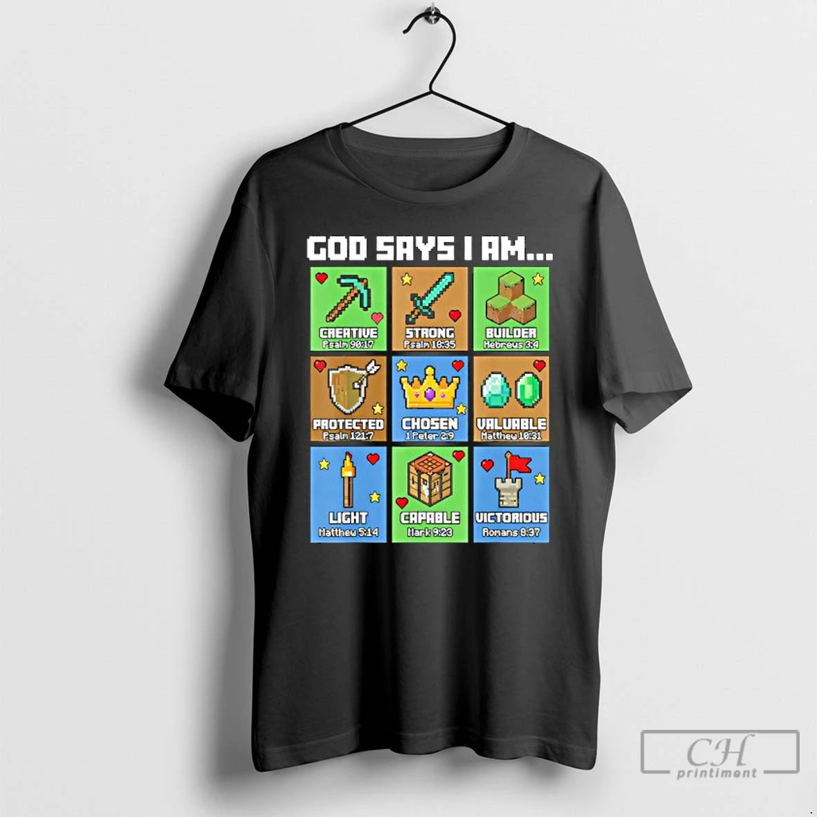 Classic God Says I Am Bible Verses Pixel Art Christian Gamer Boys T Shirts Sweater Hoodie, Sweatshirt | CiraTrend.com