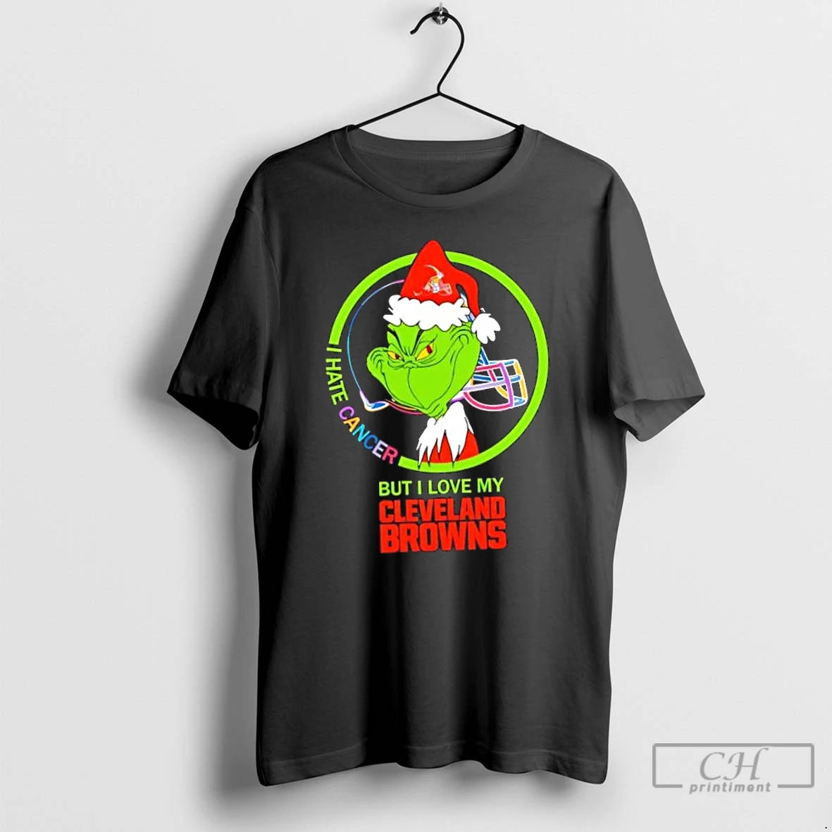Classic Grinch I Hate Cancer But I Love My Cleveland Browns Football T Shirts