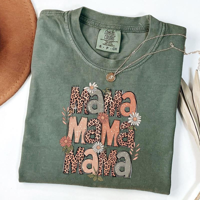 Comfort Colors Leopard Mama Shirt, Mama Daisy Shirt, Wildflower Mama Shirt, Mothers Day Gift, Gift For Mom, New Mom Gift...