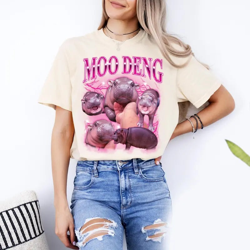 Comfort Colors Moo Deng Bouncy Pig in Thailand Baby Hippo Khao Kheow Open Zoo T-Shirt, Cute Moo Deng Shirt, Funny Moo...