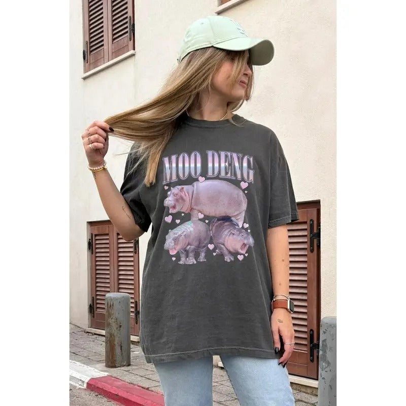 Comfort Colors Moo Deng Shirt, Cute Baby Hippo Moo Deng Bouncy Pig in Thai Hippopotamus Shirt, Hippo Lover, Pygmy Hippo...