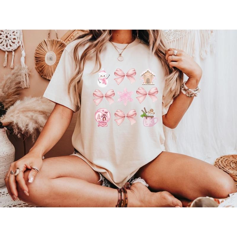 Coquette Pink Winter Decor Unisex Tee, T-Shirt, Shirt, Casual Top, Christmas Tee, Holiday Shirt holiday shirt Hoodie,...