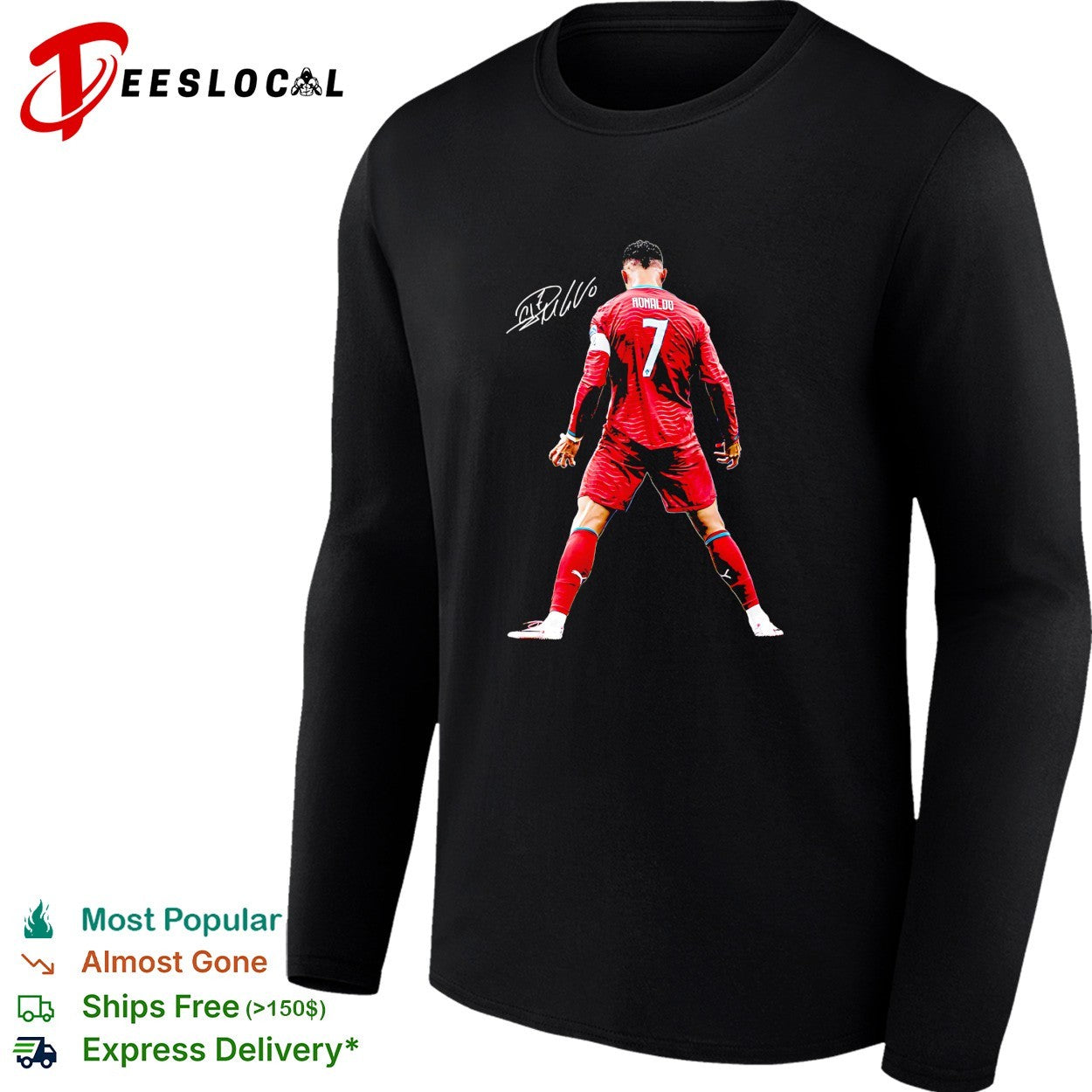 Cristiano standing with siu pose I’m Back singature shirt