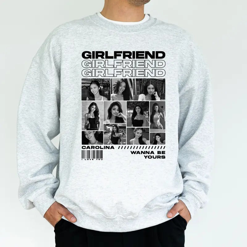 Custom Photo Girlfriend Sweatshirt for Boyfriend, Vintage Girlfriend Bootleg Graphic Printed Tops, Valentine's Day Gifts...