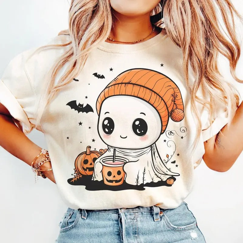 Cute Ghost Halloween T-Shirt , Halloween Shirt, For Men, For Women, Casual, Classic Fashion Cotton Underwear Shirt...
