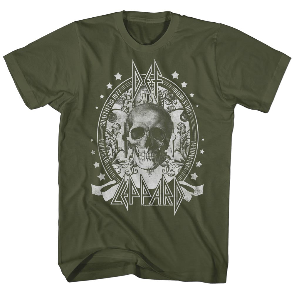 Def Leppard Mens S/S T-Shirt - Skull - Solid Military Green Hoodie, Sweatshirt | CiraTrend.com