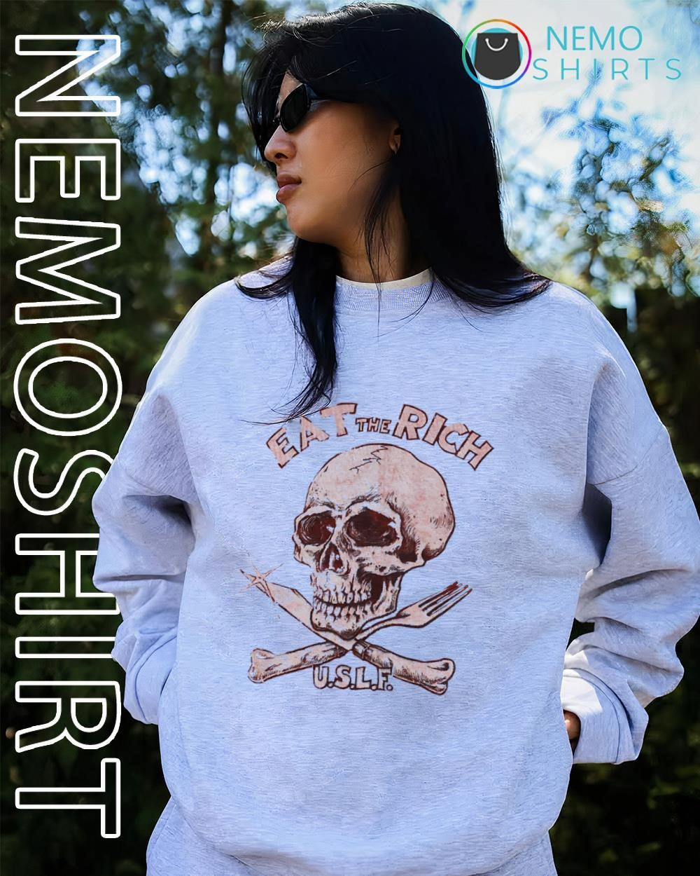 Eat the Rich U.S.L.F. skull with knife and fork shirt
