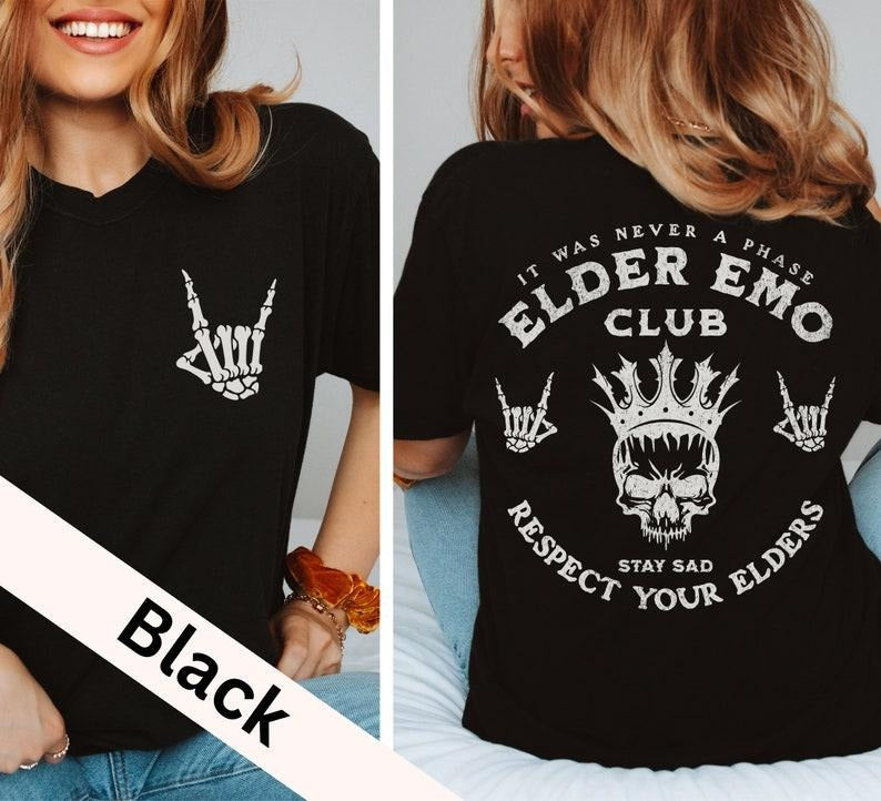 Elder Emo Club Shirt, Respect Your Elder, Emo Shirt, Emo Girl Shirt, It Was Never A Phase, Skull Shirt, Band Shirt, Pop...