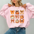 Fall Coquette Bow Pumpkin Sweatshirt, Vintage Pumpkin Bow Crewneck For Girls, Girly Fall Pumpkin Sweater, Cute Coquette...