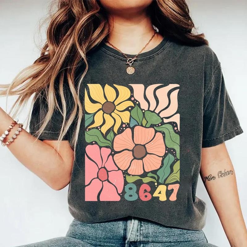 Floral Subtle Anti Trump Shirt, 8647 T-shirt, Anti Trump Sweatshirt, Feminist Shirt, Leftist Tee,Pro Immigration...