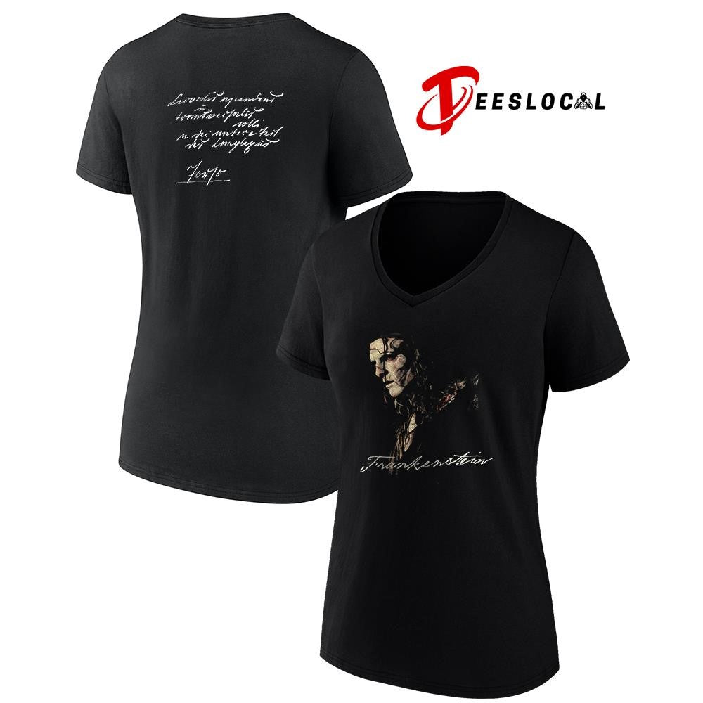 Frankenstein portrait graphic text shirt