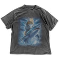 Funny Cat Riding Shark T-shirt - Vintage Night Forest Graphic Shirt - Funny Cat Warrior Ocean Graphic Tee
