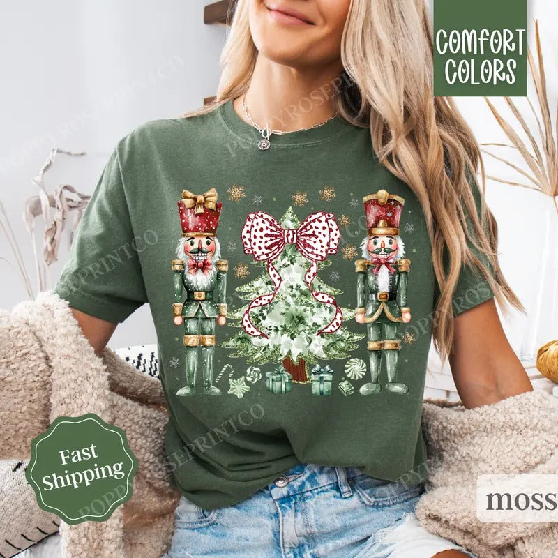 Green Nutcracker Shirt Comfort Colors, Coquette Christmas Tee, Women's Holiday Tshirt Hoodie, Sweatshirt | CiraTrend.com
